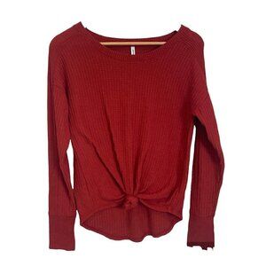 Mudd Womens Red Scoop Neck Long Sleeve Shirt  Size XSmall Tie Oversized